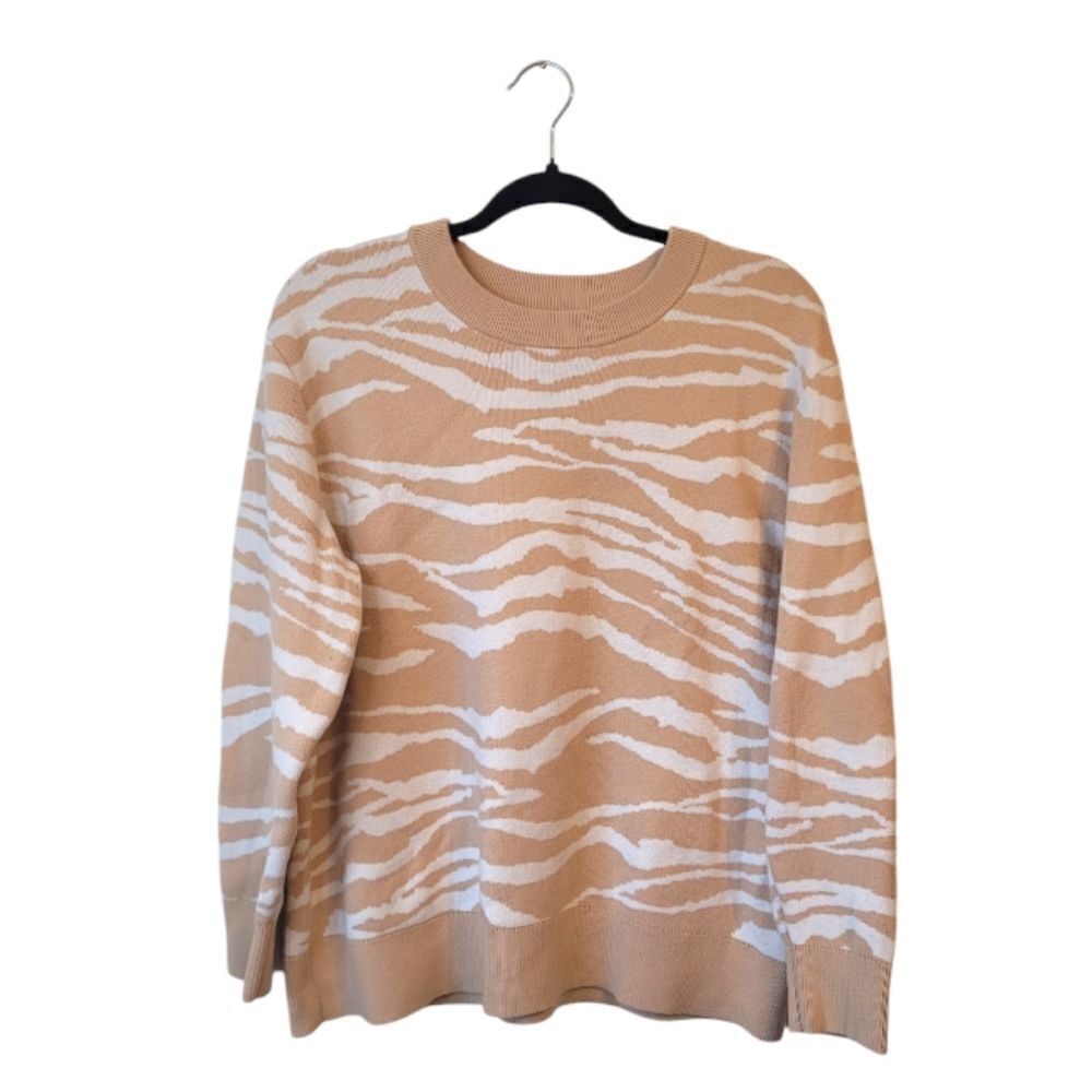 Daily Ritual Cream and Tan Zebra Knit Sweater